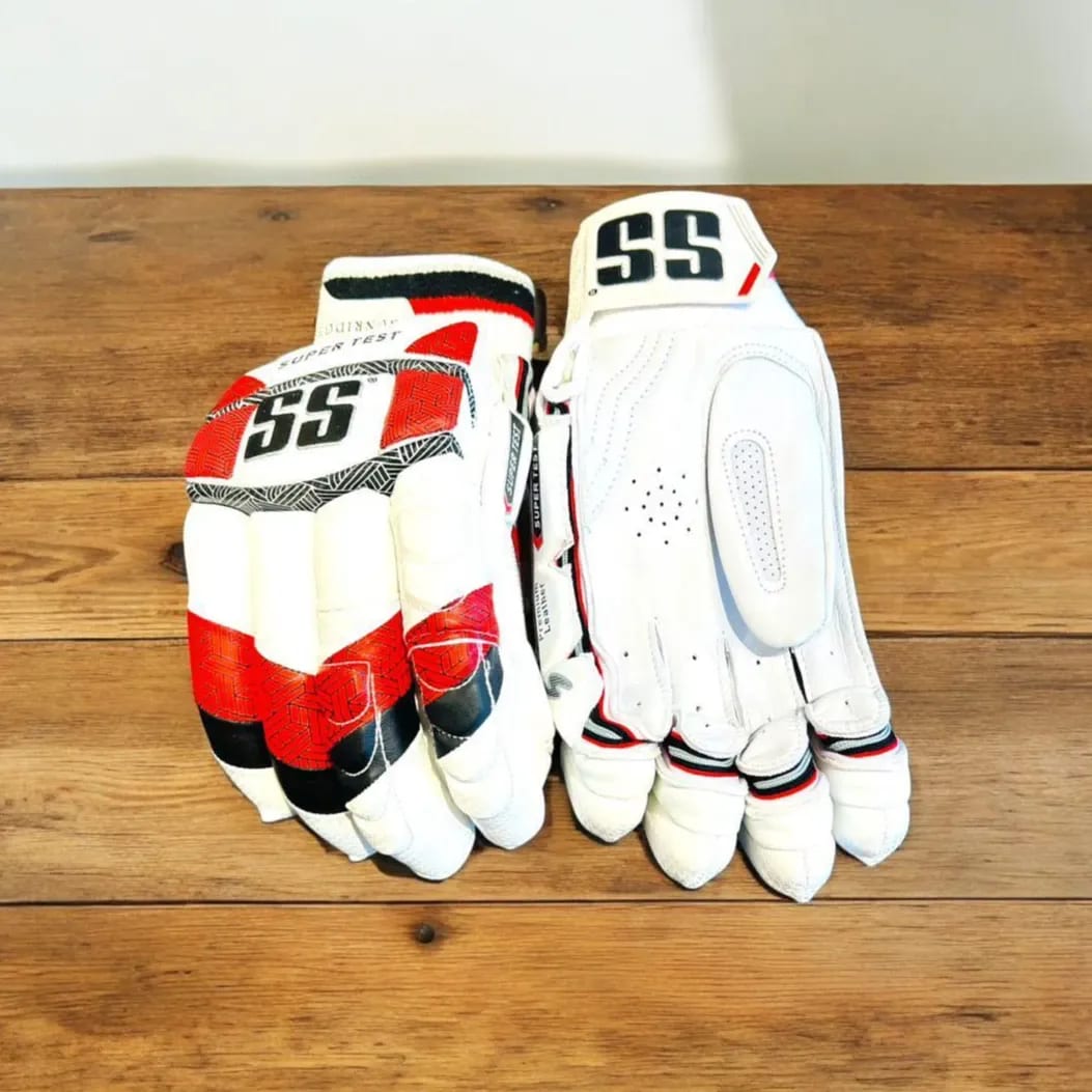 SS SuperTest Batting Gloves Boys / Left Hand / White/Black Logo Red